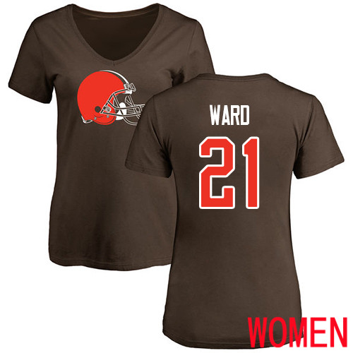 Cleveland Browns Denzel Ward Women Brown Jersey #21 NFL Football Name and Number Logo T Shirt